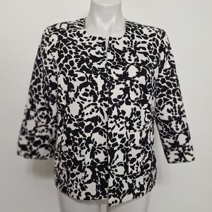 N.K.D. Black White Floral Abstract Red Lined W/Pockets Preppy Career Jacket (8)
